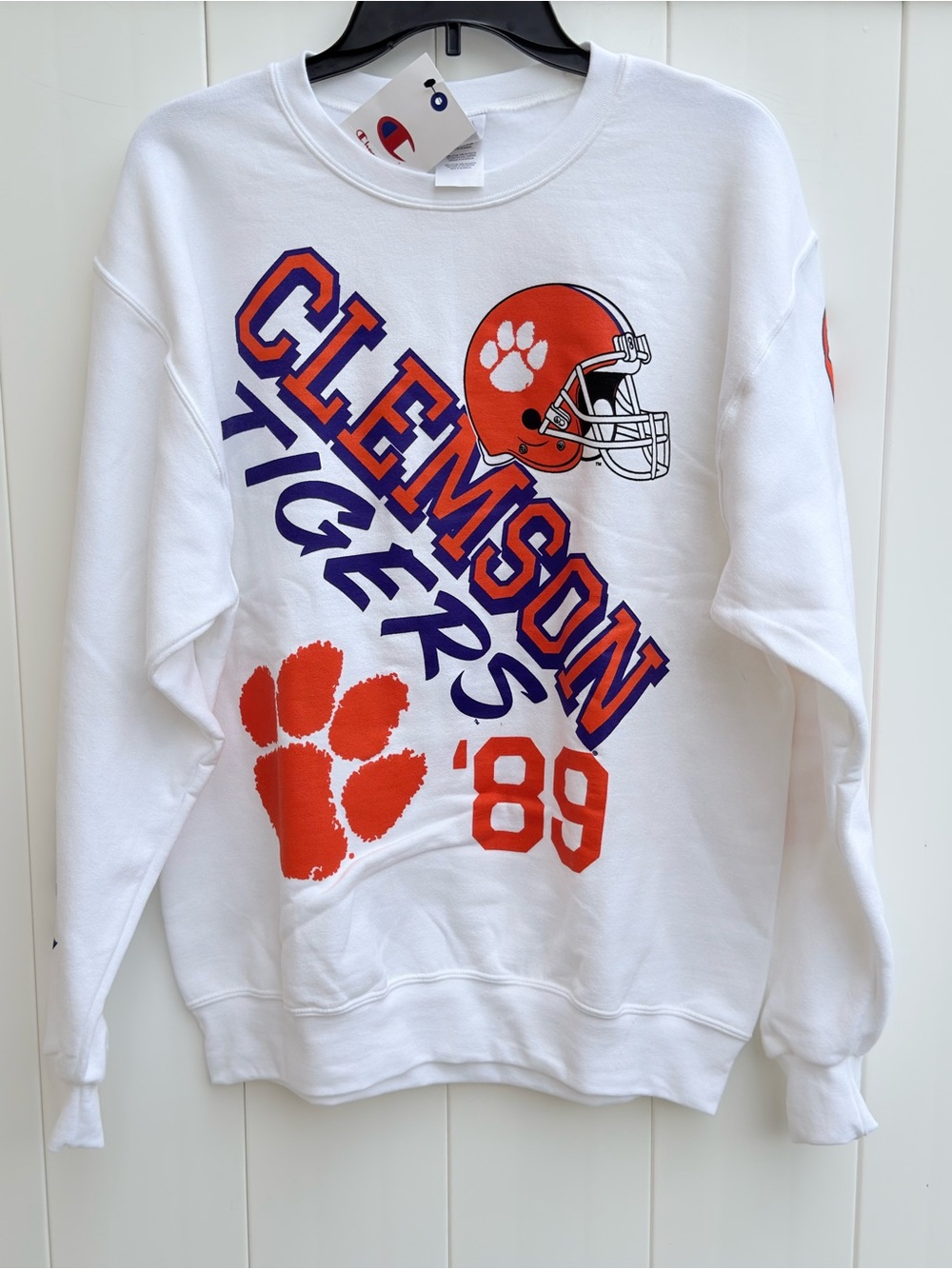 NWT Champion White Clemson Tigers Graphic Crewneck Sweatshirt - Orange/Purple